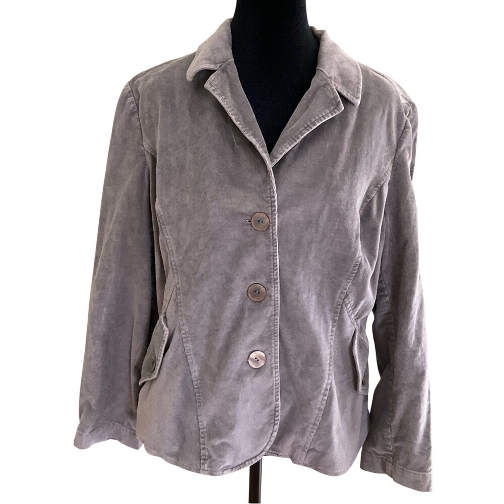 J. Jill Taupe Grey Corduroy Blazer Jacket Button Front Pockets Size M P Preppy
